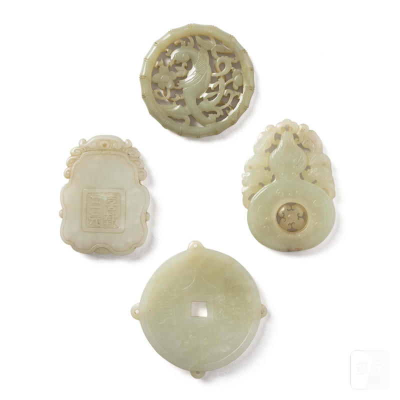 Four Chinese well sculptured nephrite pendants, - 图1